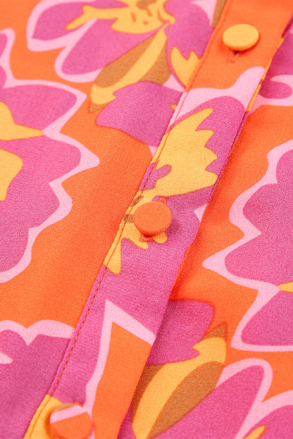 Multicolor Swirl Color Block Print Lantern Sleeve Shirt