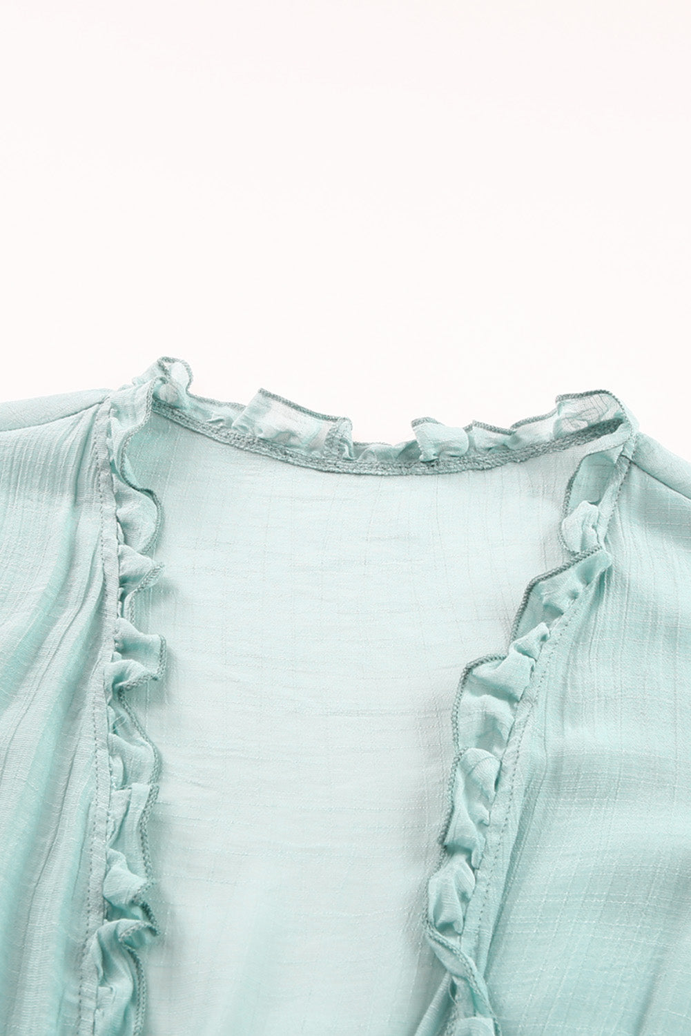 Gray Ruffled Trim Half Sleeve Open Front Kimono