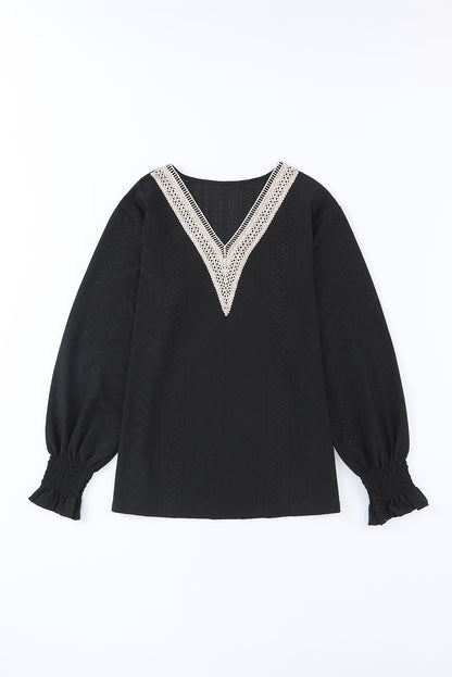 Green Lace Trim V Neck Short Sleeve Blouse