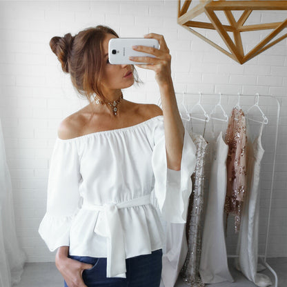Off-shoulder Strap Chiffon Blouse Top Women's Clothing