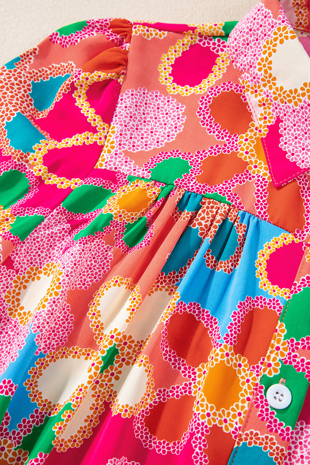 Multicolor Floral Print Smocked Square Neck Ruffles Blouse