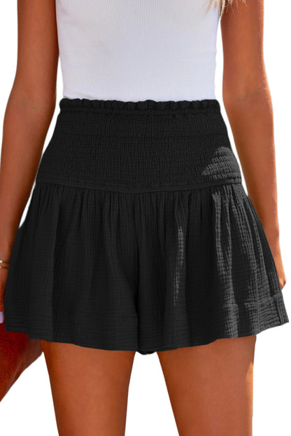 Gray Smocked High Waist Plus Crinkle Shorts