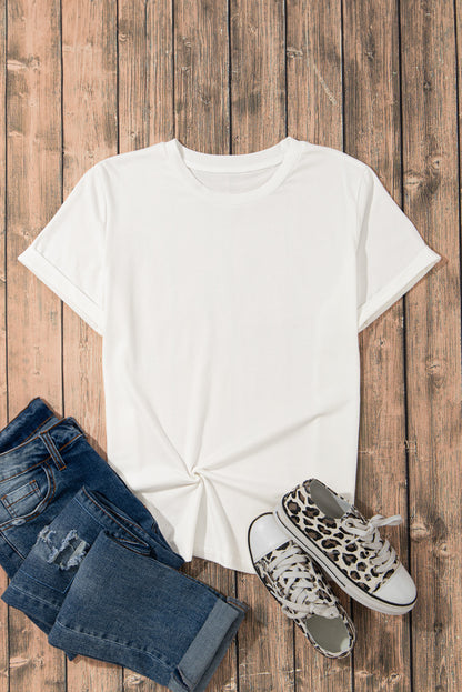 White Casual Plain Crew Neck Tee