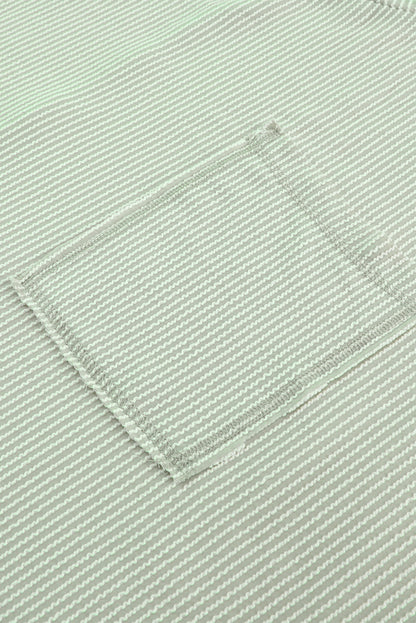 Pink Ribbed Roll-tab Sleeve Chest Pocket Oversize Top