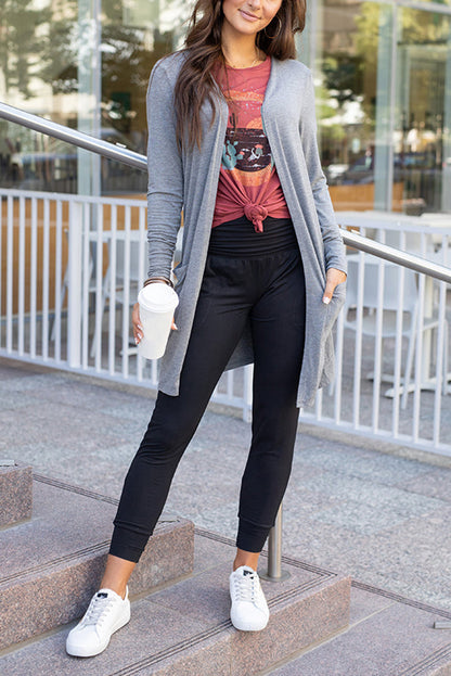 Gray High Waist Pleated Pocket Leggings