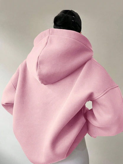 Women's Long Sleeve Hooded Solid Color Loose Sweater