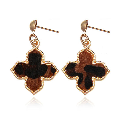 Sexy Leopard Print Earrings Metal Geometric Square Suede Markings Earrings