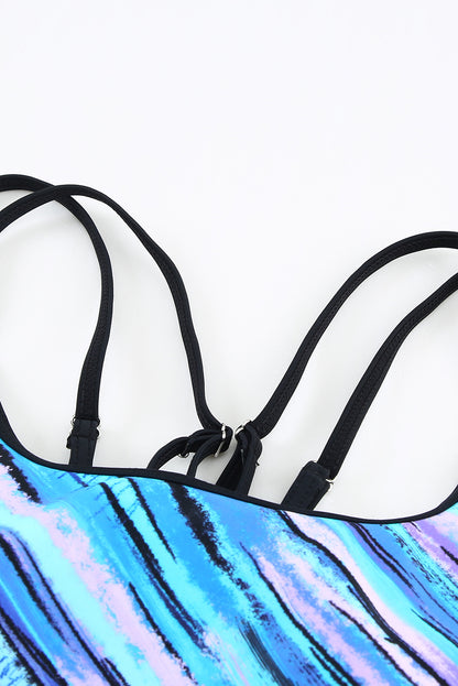 Multicolor Abstract Print Criss Cross Strappy Two-piece Tankini
