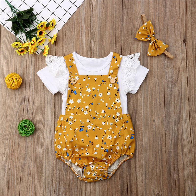 Children's Clothing Yellow Floral Strap Triangle Rompers Suit