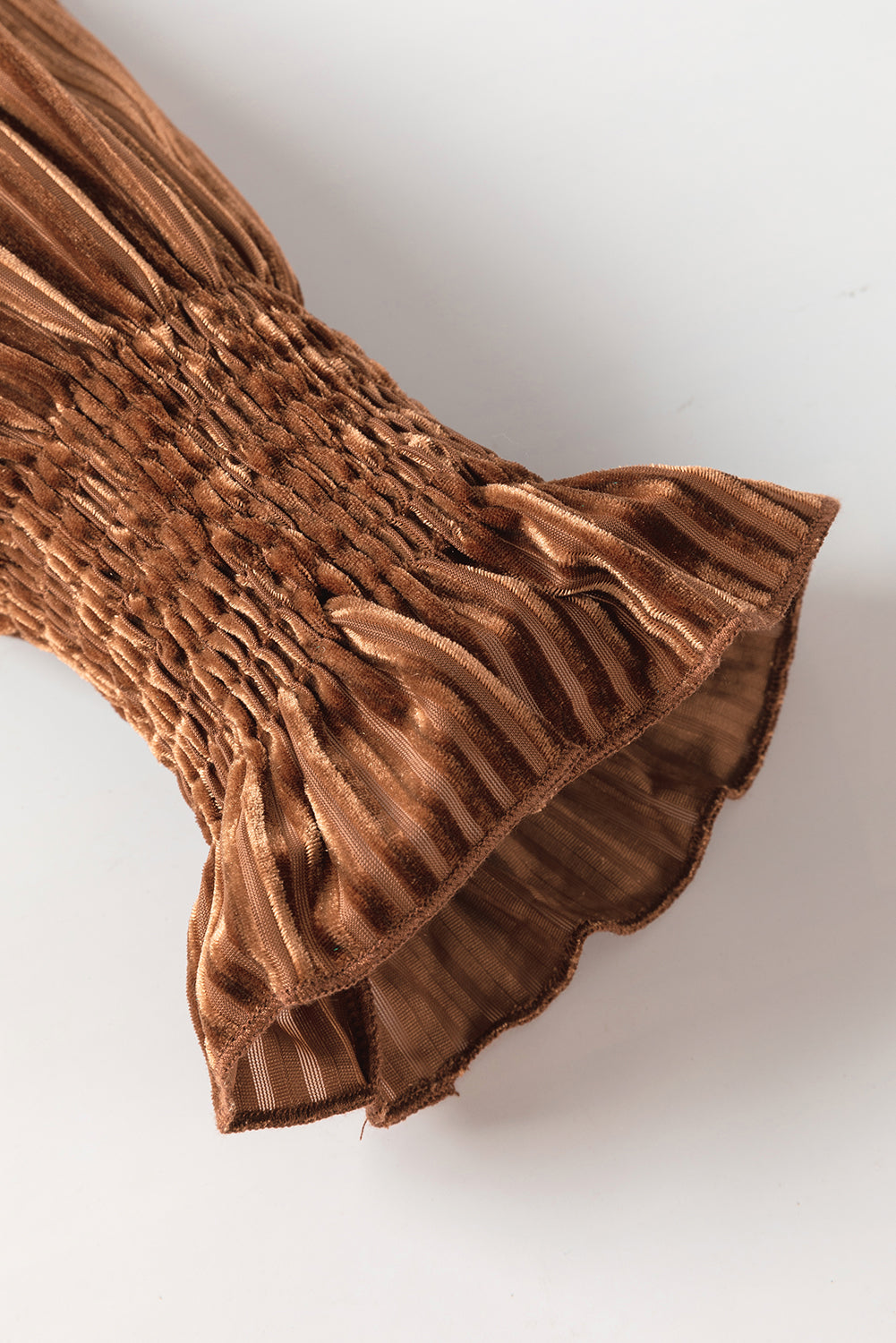 Blackish Green Smocked Ribbed Velvet Babydoll Top