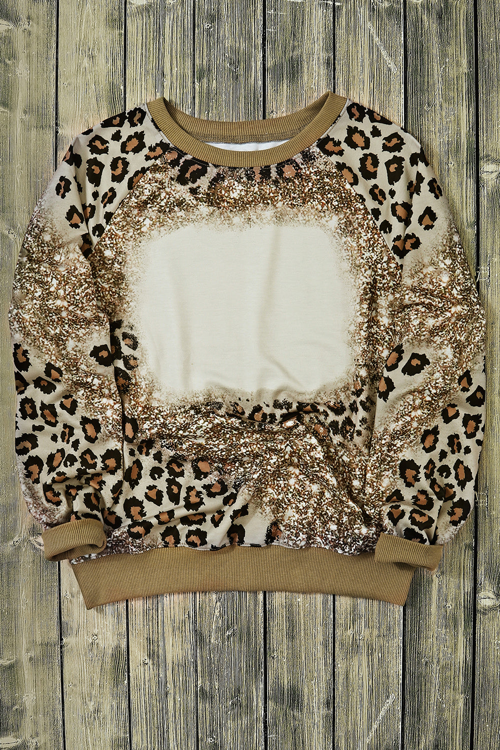 Leopard Bleached Tie Dye Leopard Print Long Sleeve Top