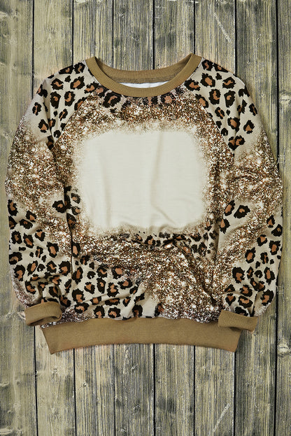 Leopard Bleached Tie Dye Leopard Print Long Sleeve Top
