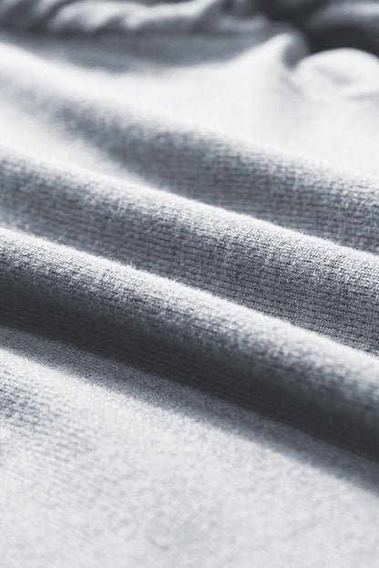 Light Grey Buttoned V Neck Ribbed Puff Sleeve Top