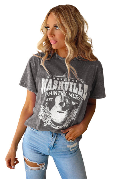 Gray Nashville Music City Graphic Mineral Washed Tee