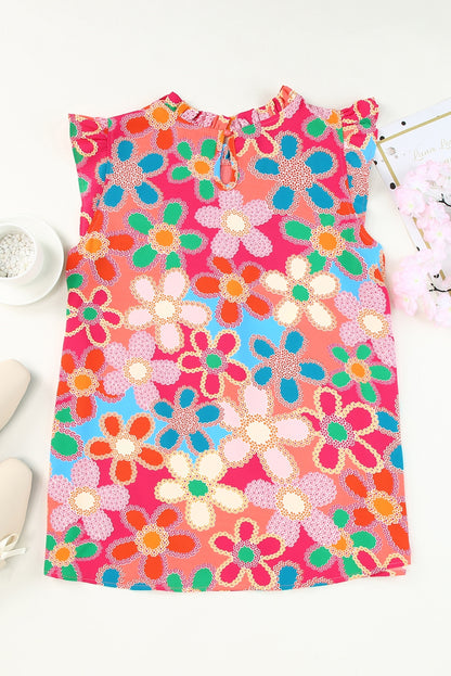 Multicolor Floral Print Bubble Sleeve Shirt