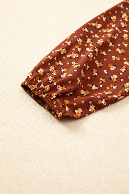 Brown Floral Smocked Bodice Mini Dress