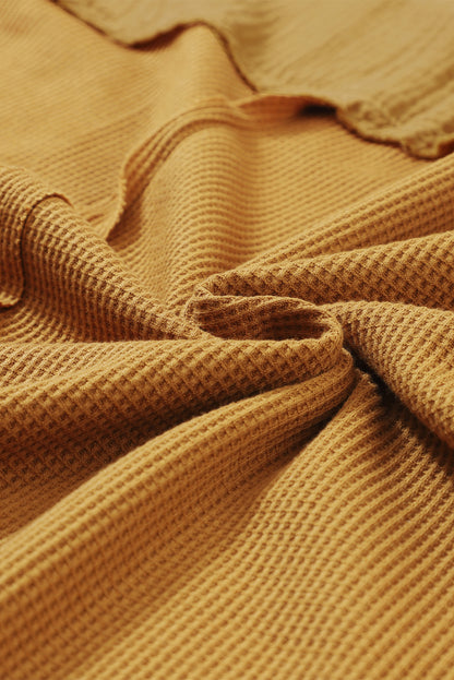 Chestnut Leopard Patchwork Chest Pocket Corded Henley Top