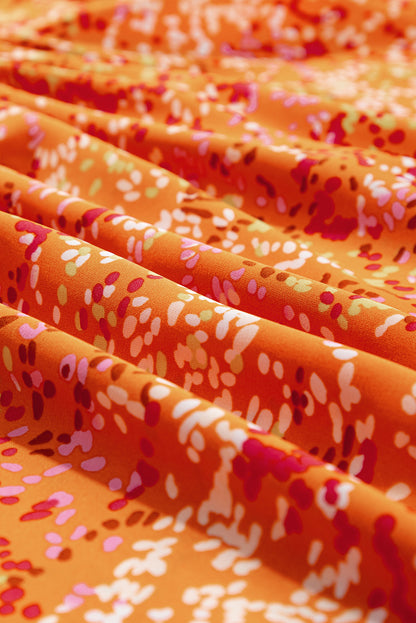 Orange Abstract Print Collared V Neck Babydoll Blouse