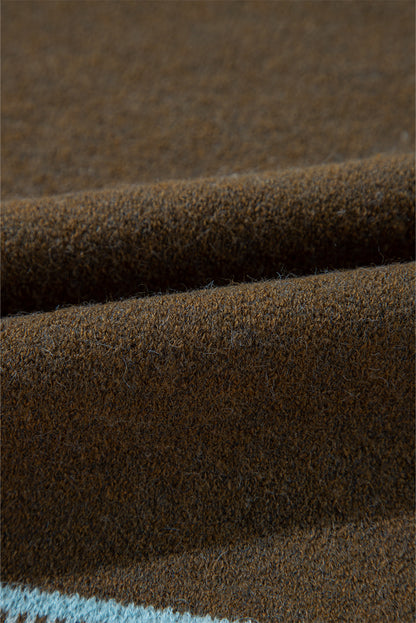 Orange Printed Aztec Print Open Front Knitted Cardigan