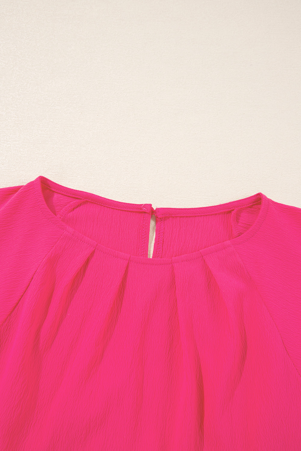 Strawberry Pink Floral Embroidered Flutter Sleeve Pleated O Neck Plus Size Blouse