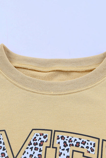 Pink AMEN Leopard Letter Print Oversized Pullover Sweatshirt