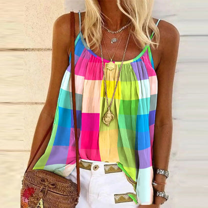 Women's Sling Color Plaid Printed Top