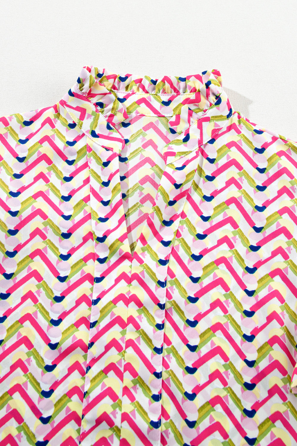 Multicolour Chevron Print Ruffled Sleeve Blouse