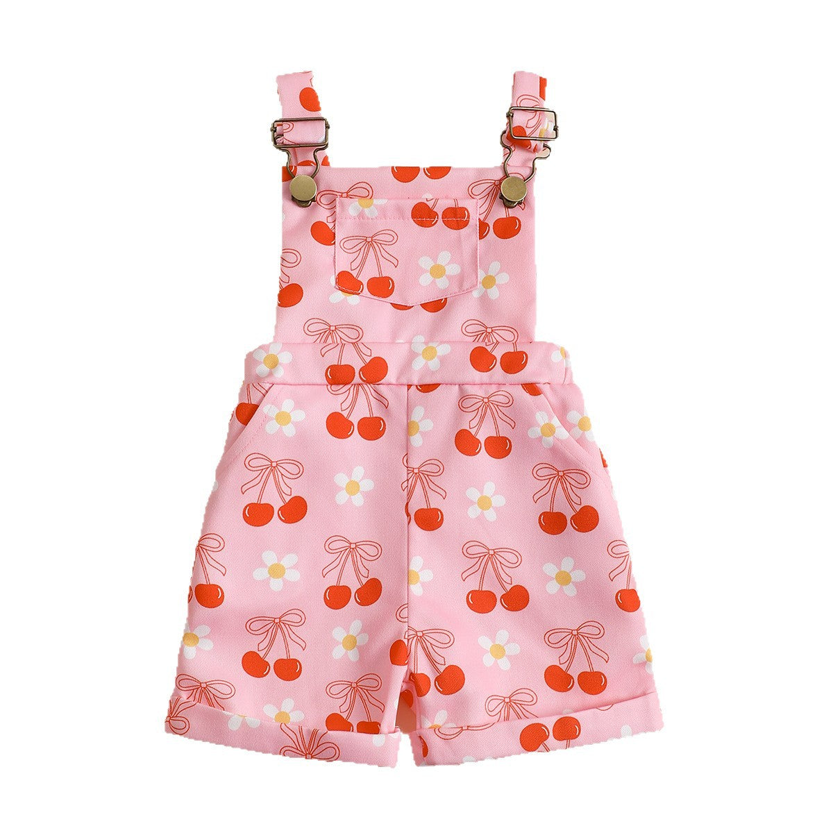 Baby Flower Cherry Print Suspender Pants