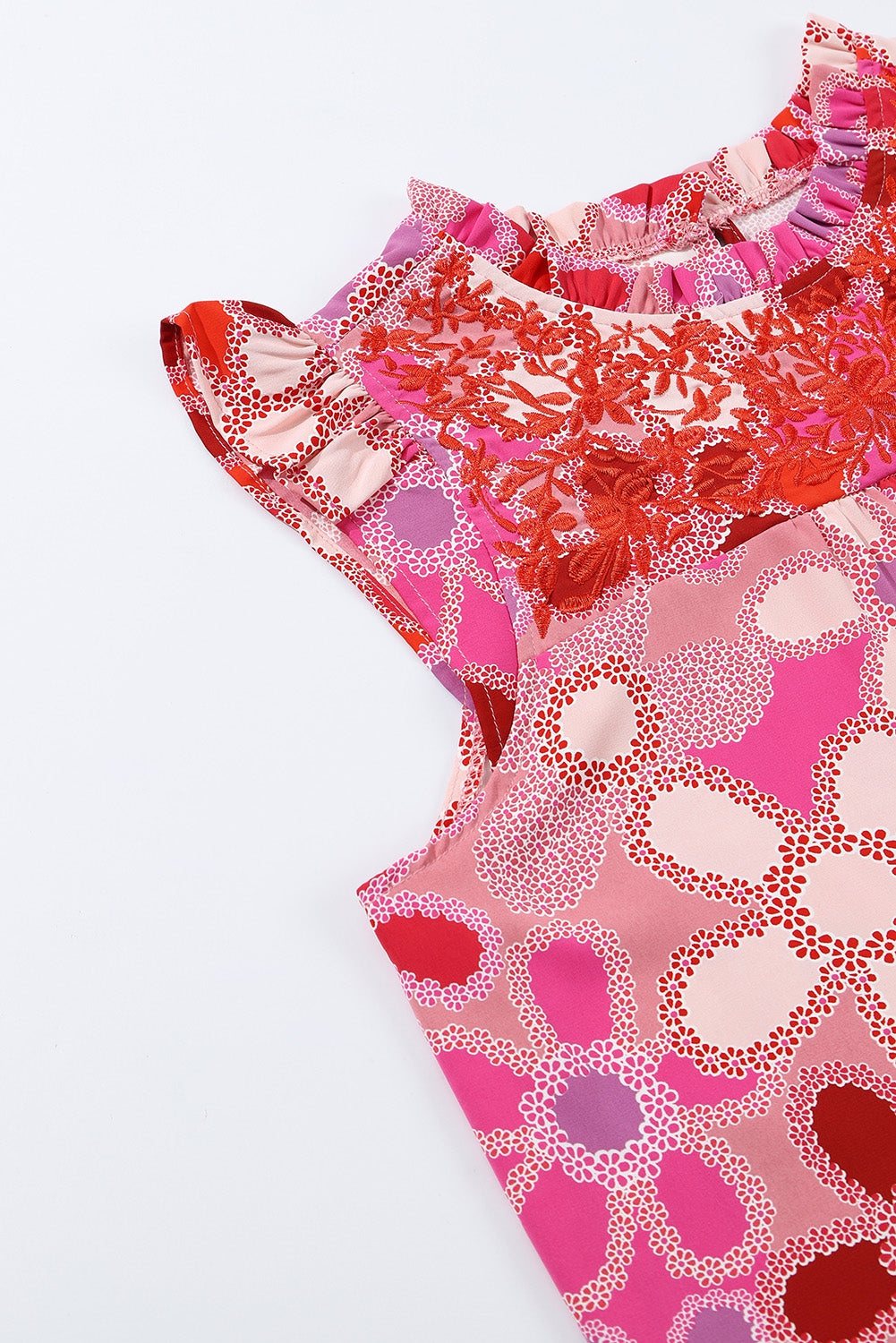 Multicolor Floral Print Smocked Square Neck Ruffles Blouse