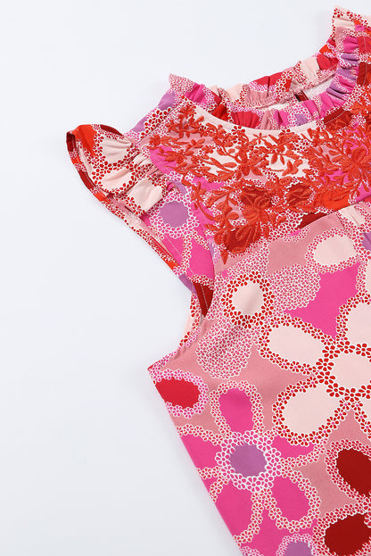 Multicolor Floral Print Smocked Square Neck Ruffles Blouse