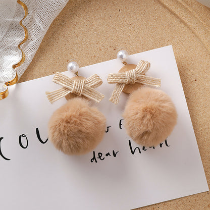 Sweet girl brown earrings literary retro cool acrylic plush earrings wild net red earrings