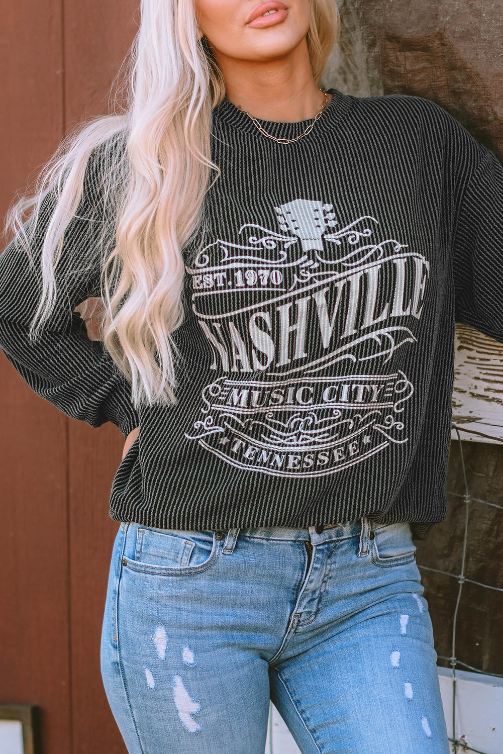 Apricot NASHVILLE MUSIC CITY Corded Graphic Sweatshirt