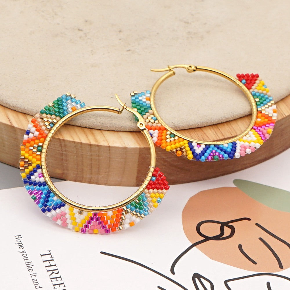 Woven colorful geometric earrings