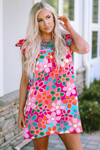 Multicolor Floral Print Bubble Sleeve Shirt