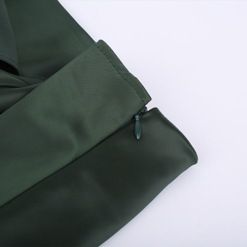 European Women's Clothing Pure Color Tied High Waist Slit Irregular Skirt