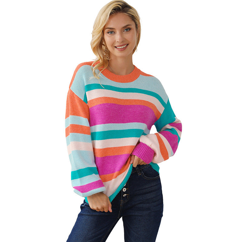 Casual Loose Color-Block Pullover Women's