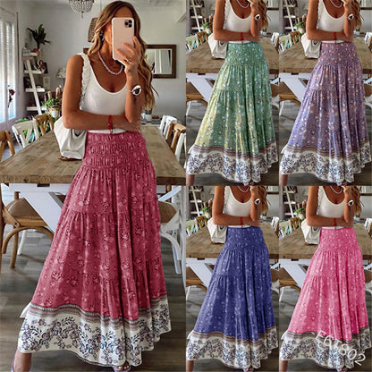 Women's Clothing Printed Skirt Casual High Waist Long Skirt
