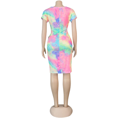 Foreign Trade Women's Clothing Striped Plastic Waist Bandage Sweet Dress