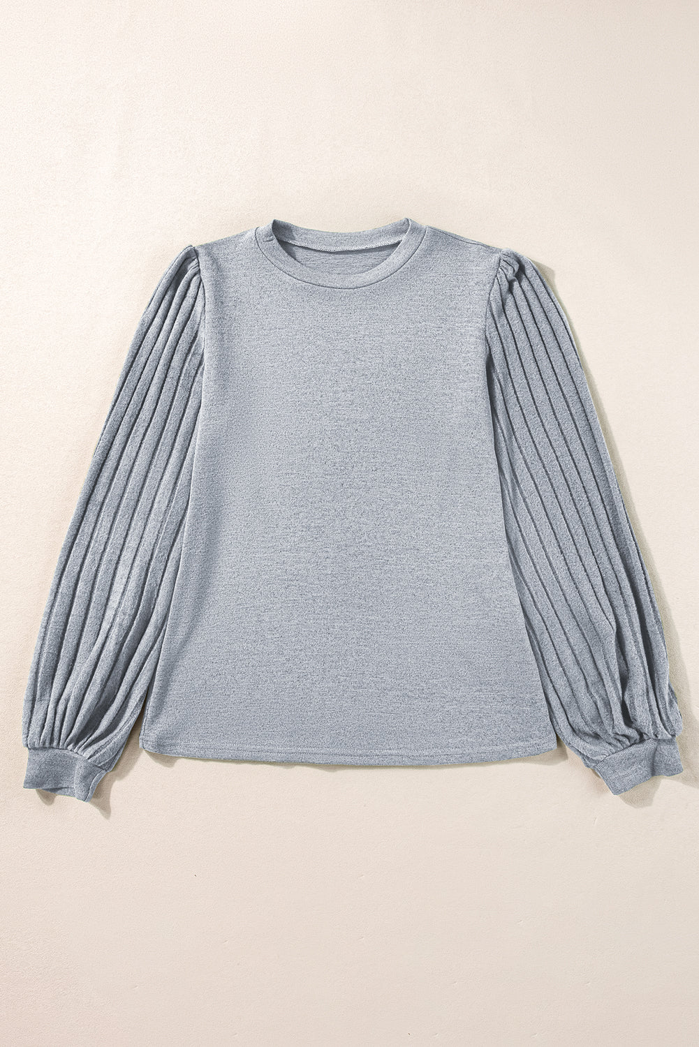 Light Grey Buttoned V Neck Ribbed Puff Sleeve Top