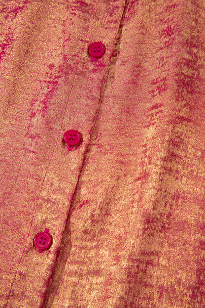 Rose Red Plus Size Metallic Sheen Short Sleeve Button Up Shirt