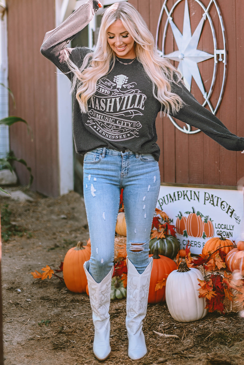 Apricot NASHVILLE MUSIC CITY Corded Graphic Sweatshirt