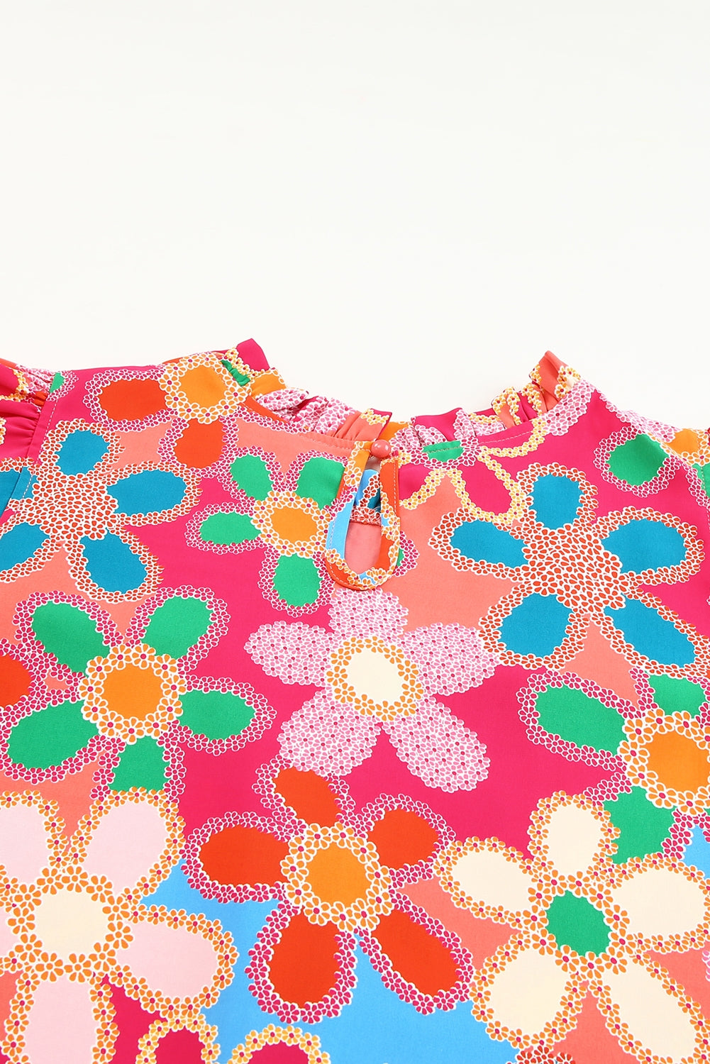 Multicolor Floral Print Smocked Square Neck Ruffles Blouse