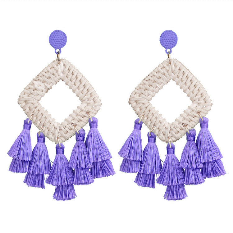 Rattan raffia tassel earrings