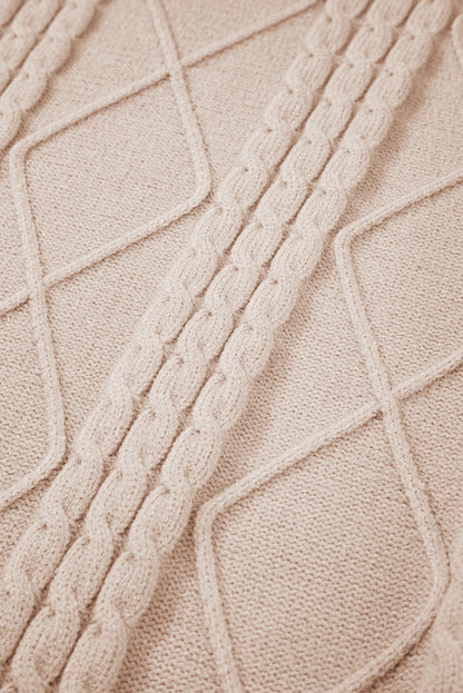 Parchment Cable Knit Mock Neck Cap Sleeve Sweater