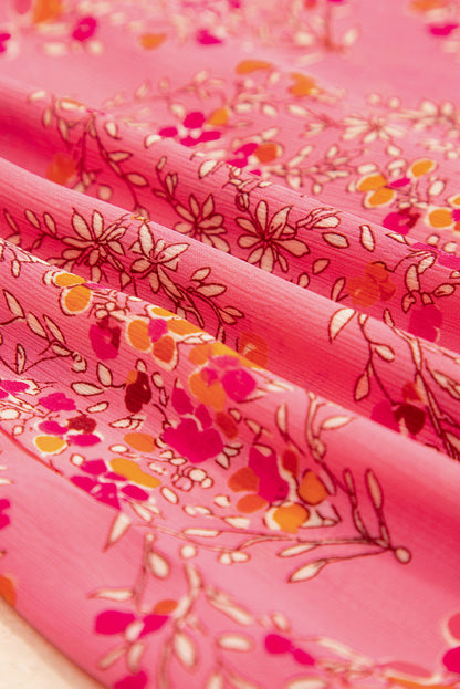 Rose Red Floral Print Wide Short Sleeve Loose Shirt