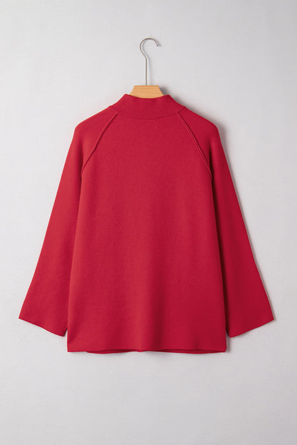 Fiery Red Collared Button Front Wrapped Cardigan Jacket