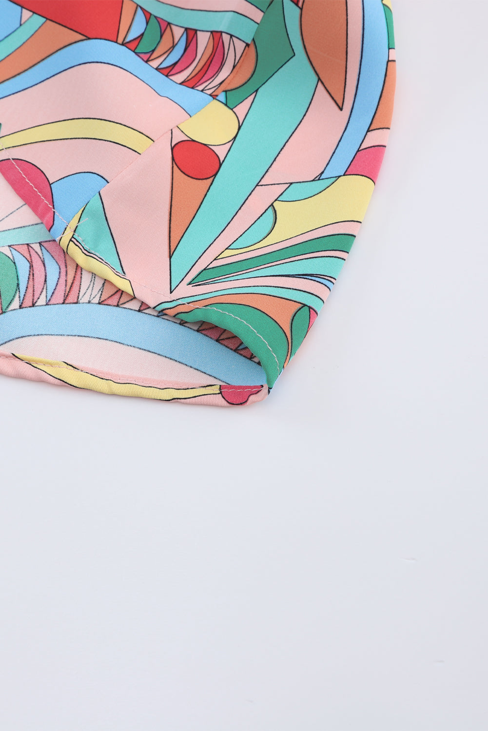 Multicolor Geometric Print Split Neck Ruffle Tiered Mini Dress