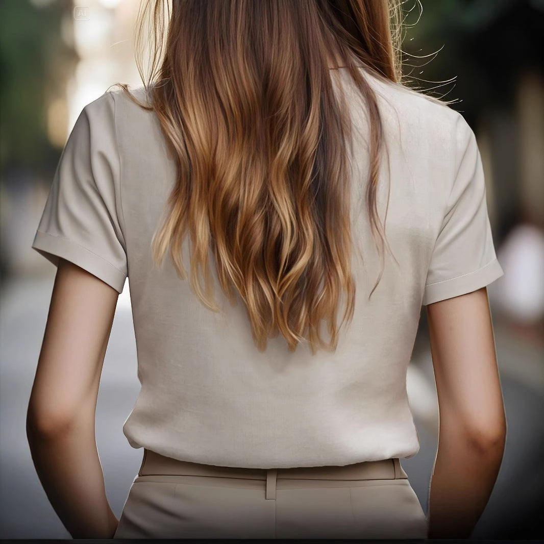 Stylish New Short-sleeve Loose-fitting Shirt With A Small Stand-up Collarversatile And Easy To Pair