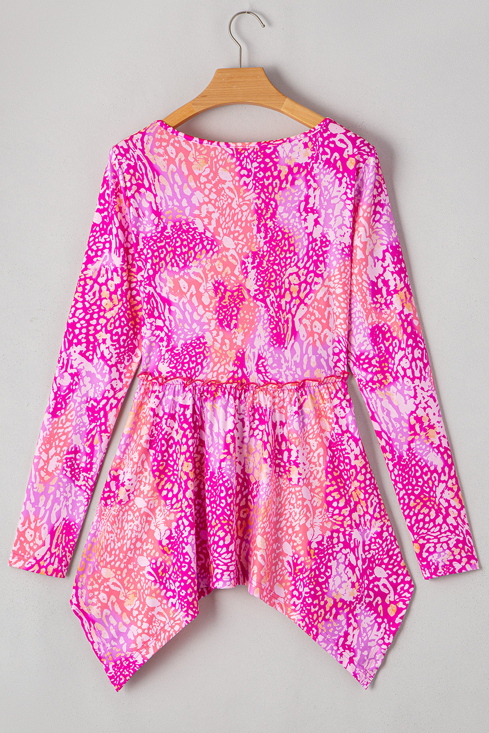 Rose Classic Leopard Print Handkerchief Hem Tunic Top