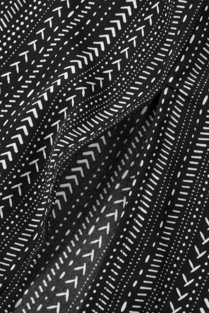 White Striped Printed Slit Wide Leg High Waist Pants